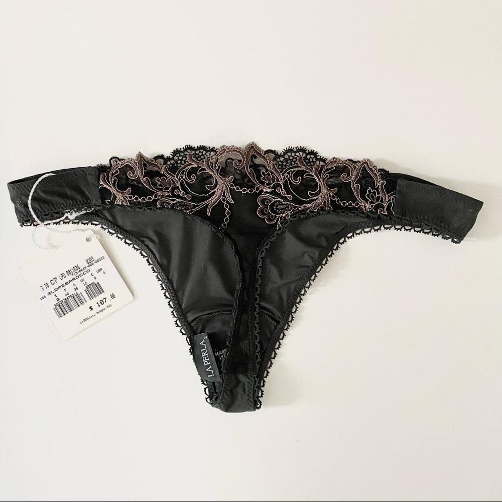 NWT La Perla dark gray thong panties underwear size small